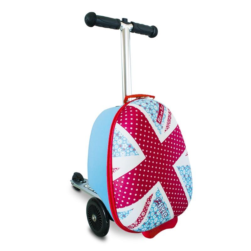 Hard Shell Backpack Scooter Suitcase Flowers - Blue With Pink