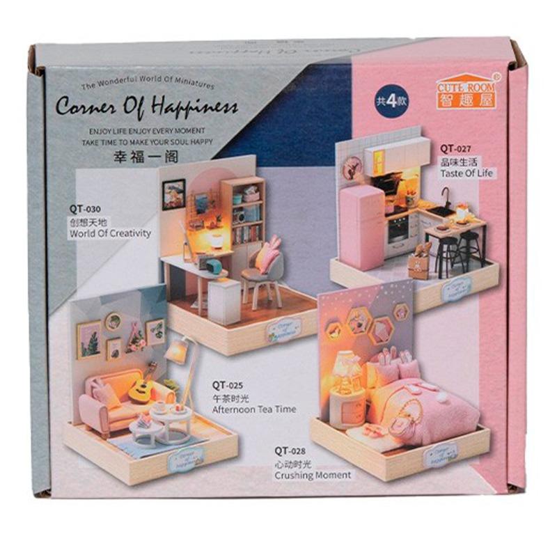 زاوية غرفة السعادة الخشبية المضيئة