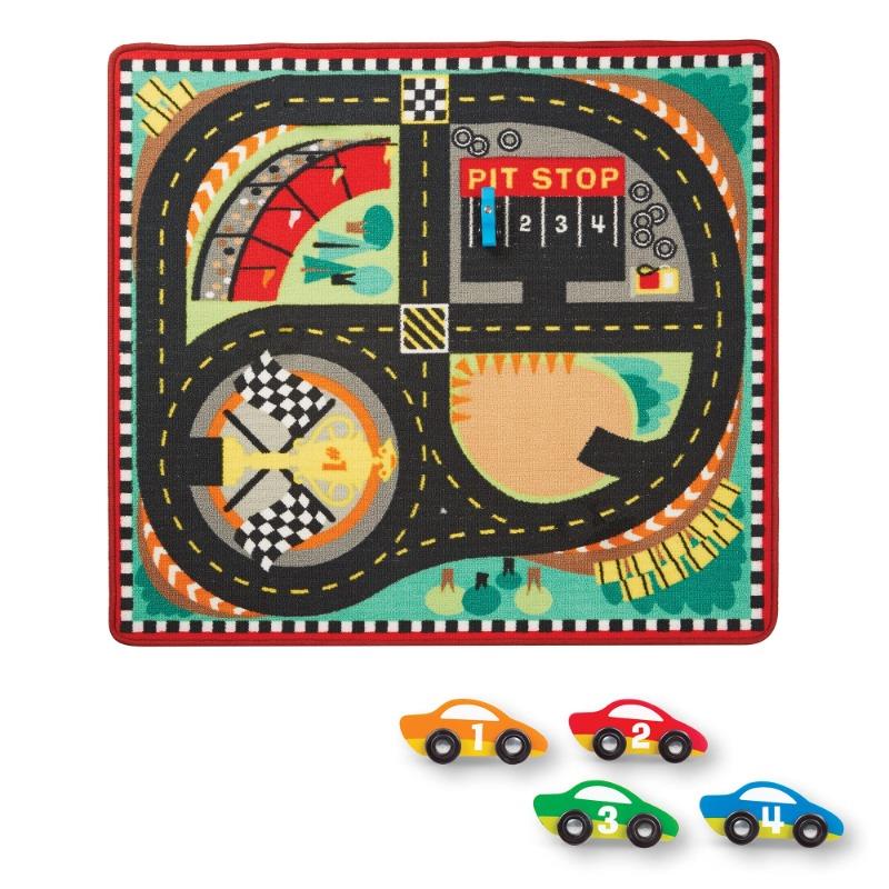 Melissa And Doug Round The Speedway Race Track Rug And Car Set