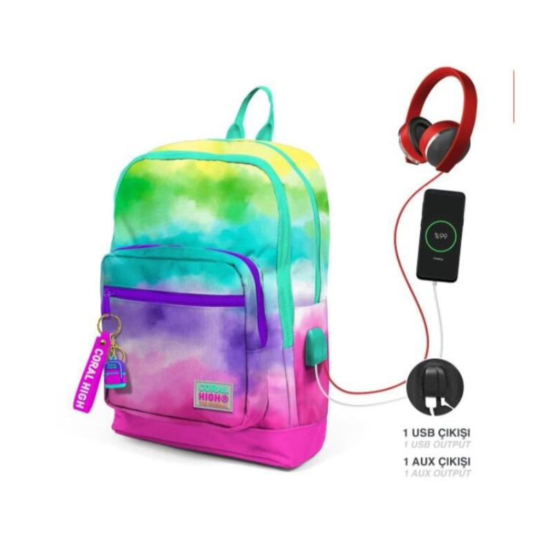 School Backpack with Four Compartments and USB + AUX Port
