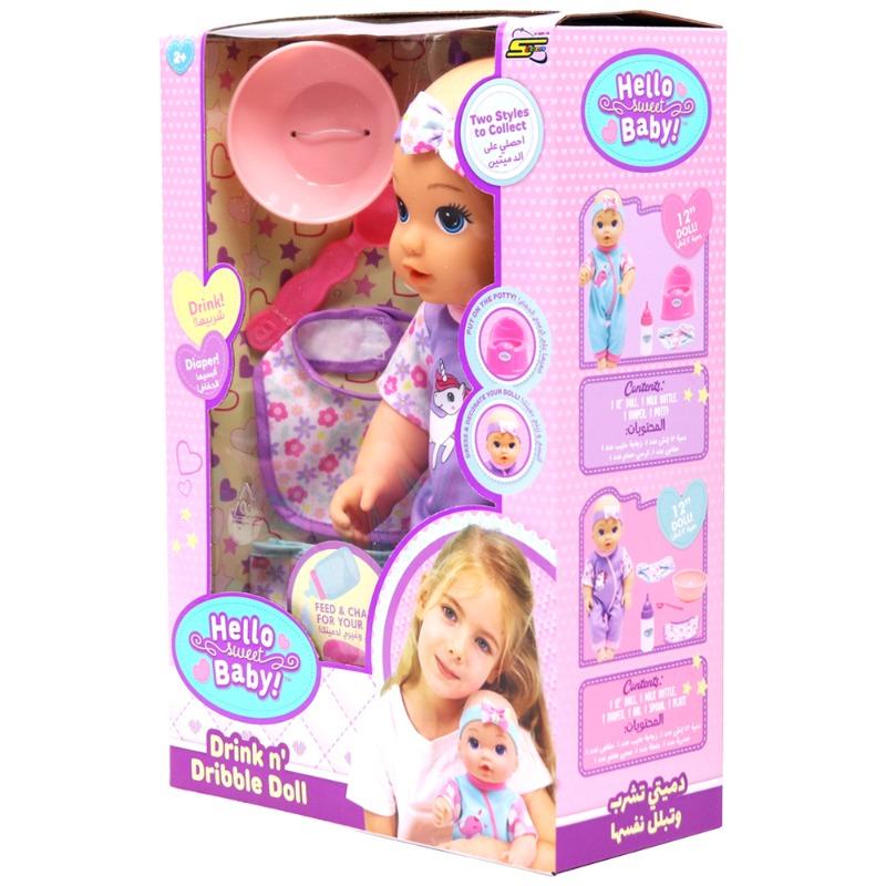 Hello Sweet Baby Drink N Dribble Doll 12 Inch Assorted