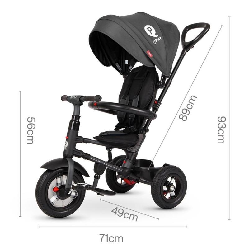 كيو بلاي - عربة اطفال ريتو بلس ثلاثية العجلات - لون أسود