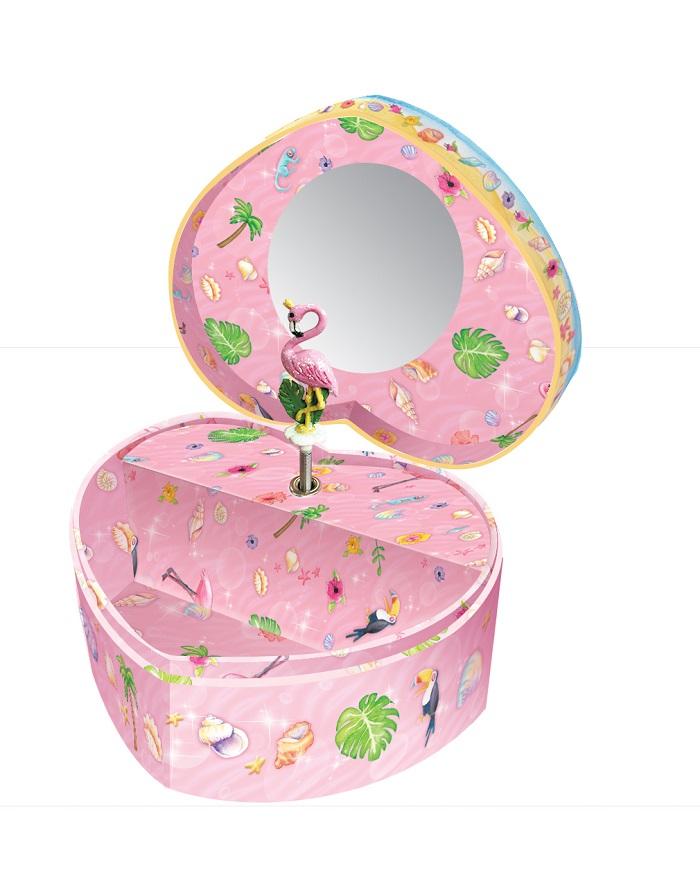 Flamingo Printed Musical Jewelry Box - Heart Shape