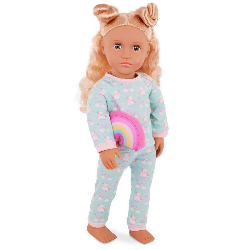 Our Generation Gillian Doll with Pink Dress & Rainbow Pajama Outfit