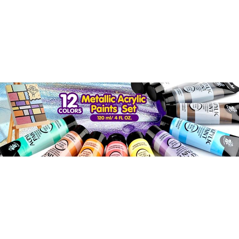 مجموعة ألوان الأكريليك ميتاليك - 12 لون