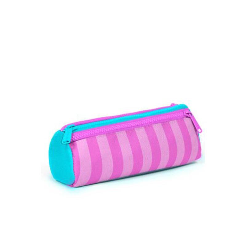 Coral High Kids - Turquoise Pink Striped Three-Compartment Pencil Bag