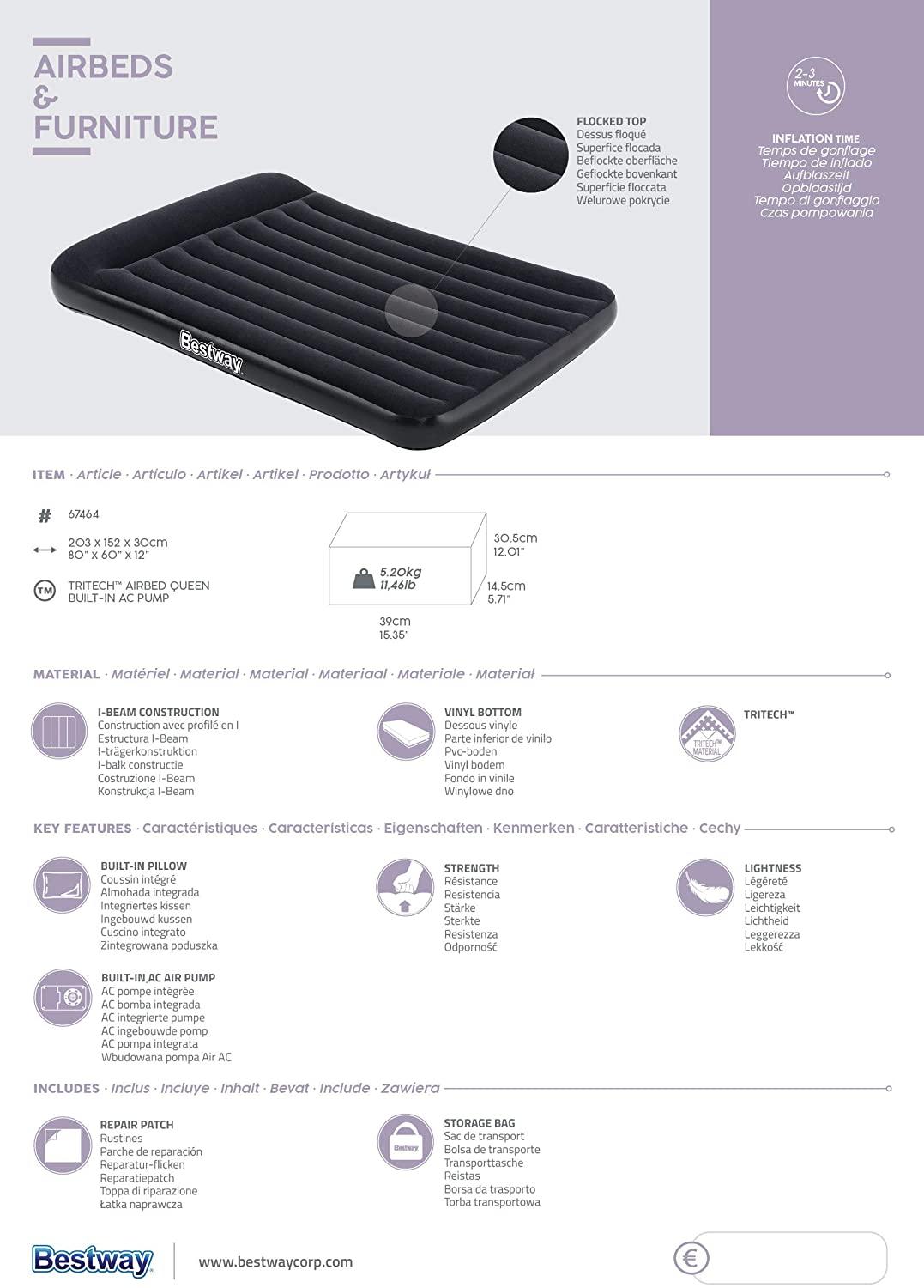 Bestway Tritech Airbed Queen Built In AC pump - Black