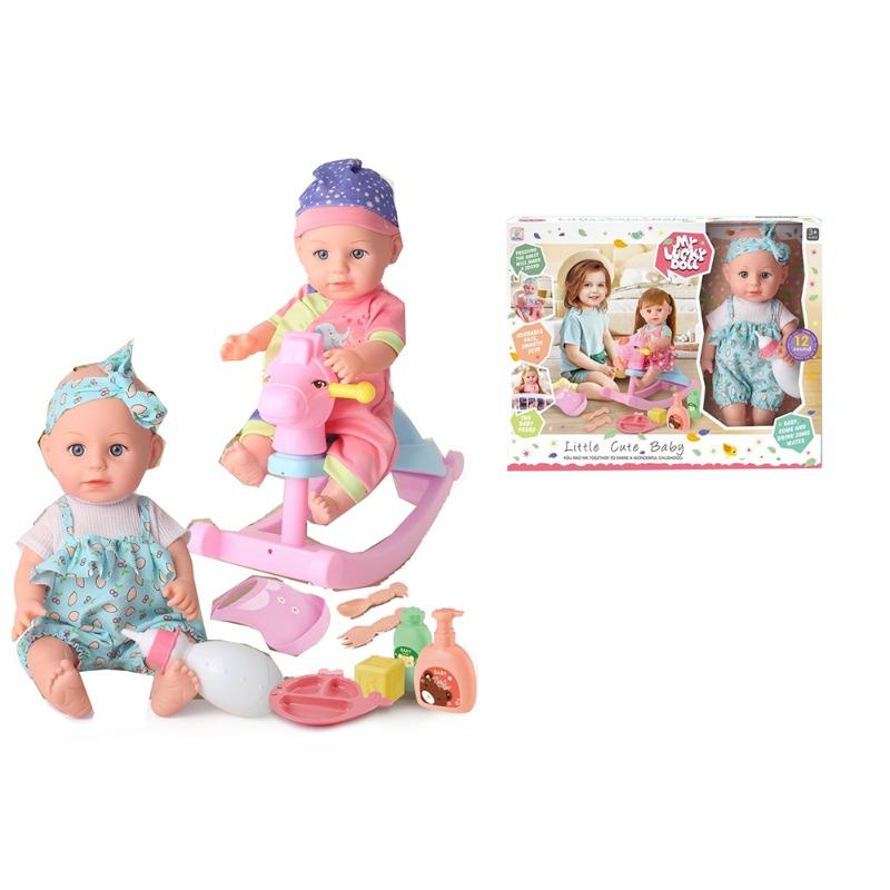 دمية طفل من الفينيل مقاس 14 بوصة مع حصان هزاز بـ 12 نغمة - 2 متنوعة