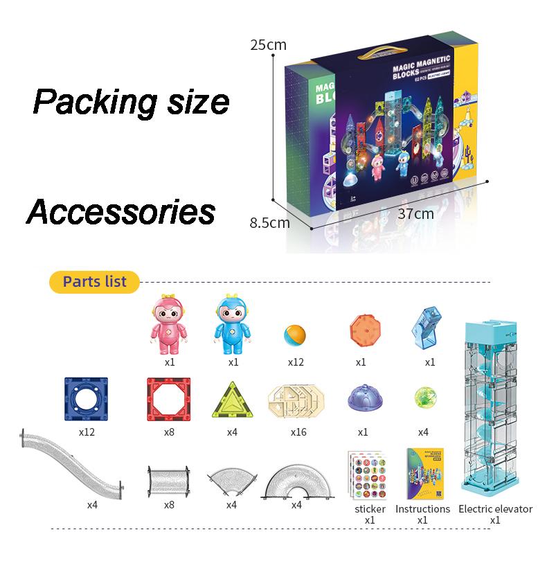 Magnetic Ball Track Building Blocks Electric Light Music 82 Pcs