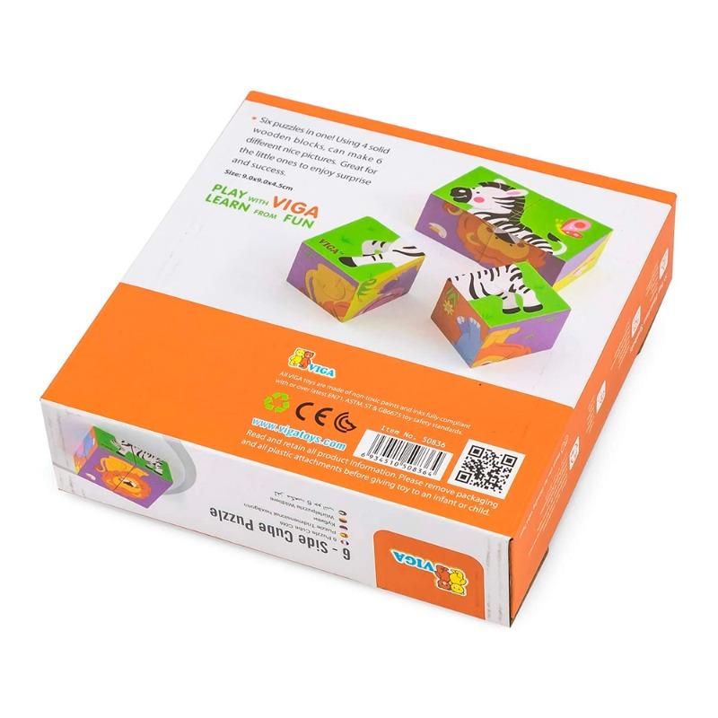 VIGA 6 Side Cube Puzzle - Wild Animals