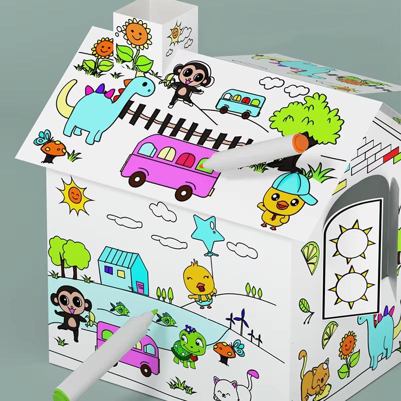Coloring Cardboard 3D Doodle - Happy House