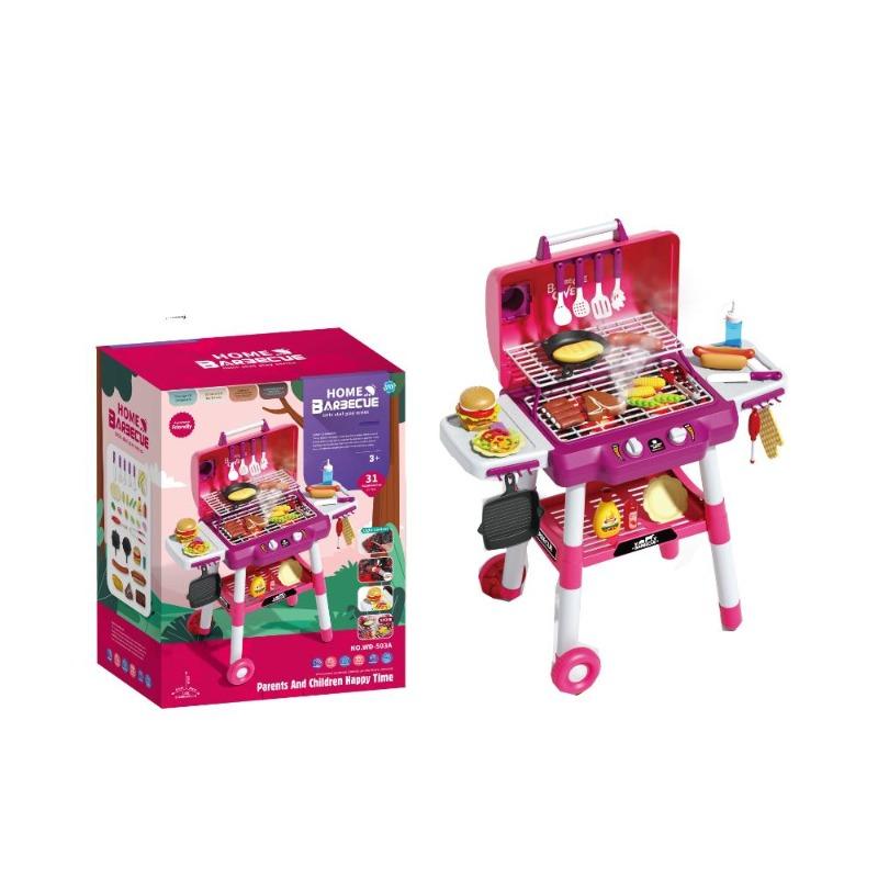 مجموعة شواء منزلية للأطفال – تعمل بالبطارية مع ضوء، موسيقى ورشاش