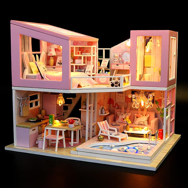 First Love DIY Mini Dollhouse With LED Light Playset