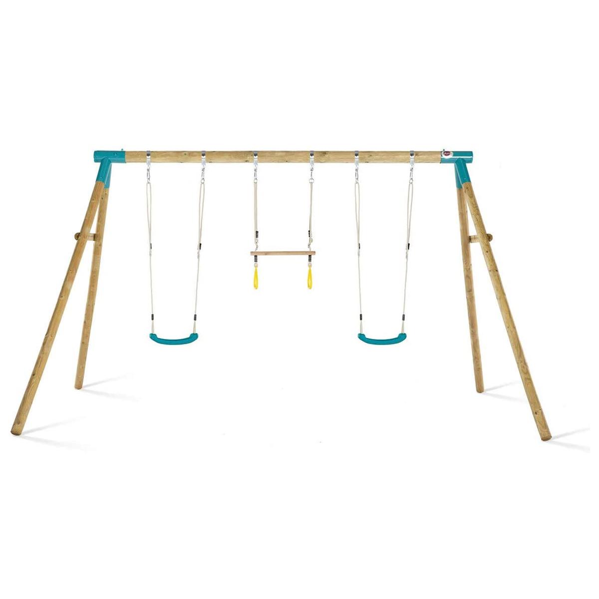 Plum Mangabey Wooden Swing Set with Trapeze And Double Swing