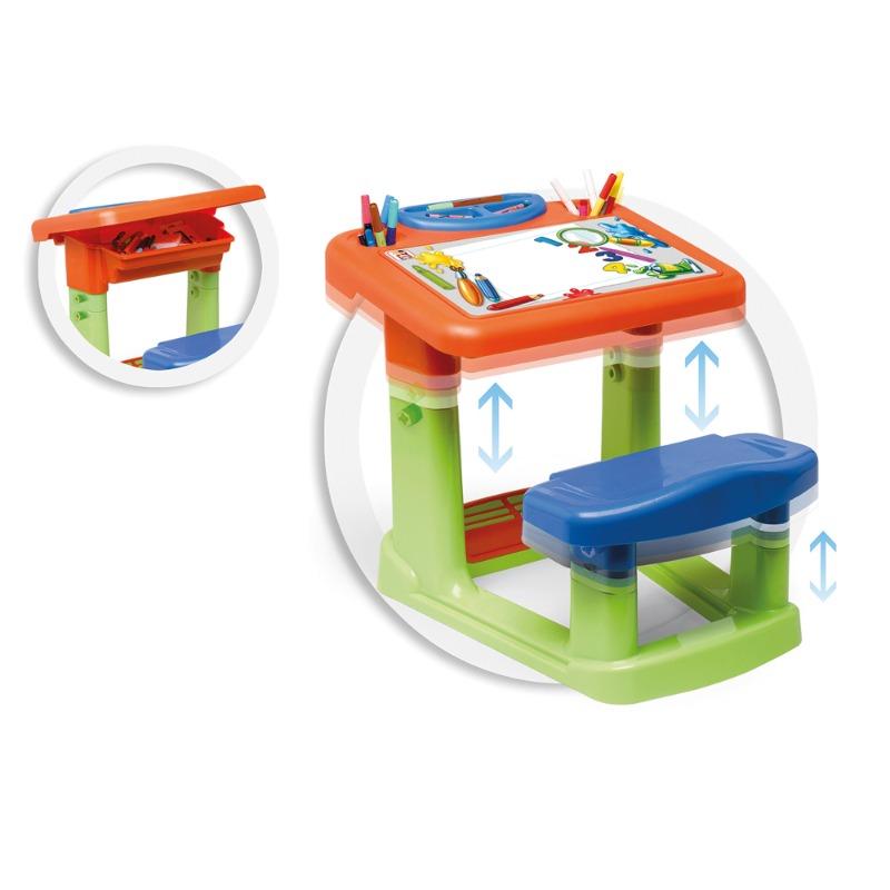 Adjustable Kids Drawing Desk with Storage & Seat