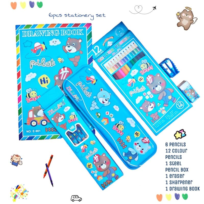 FunBlast Cartoon Themed Stationery Kit Art & Craft Blue