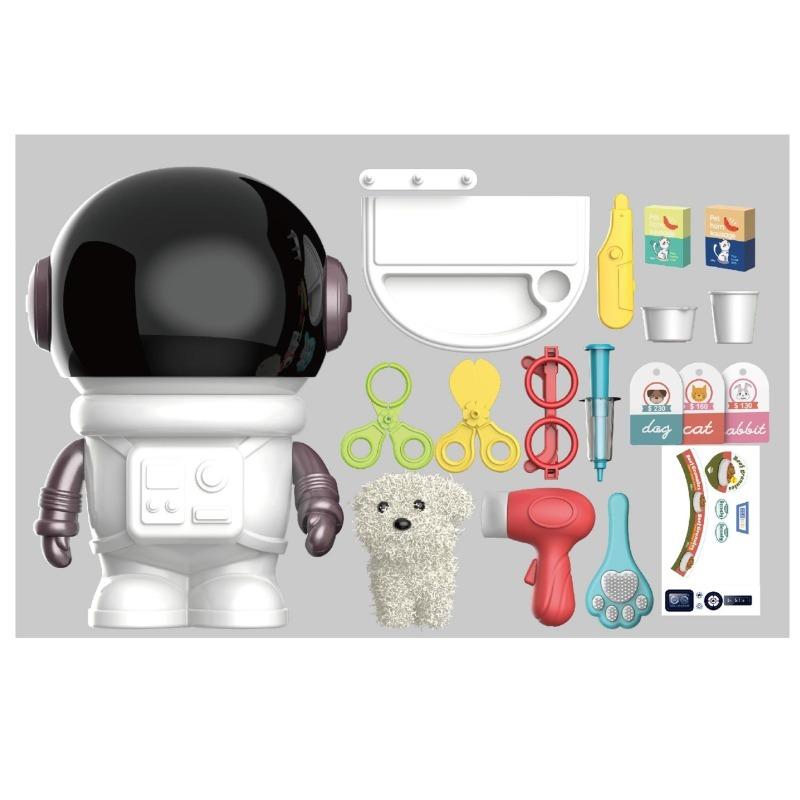 حزمة مجموعة أدوات الطبيب بتصميم الفضاء + مجموعة رعاية الحيوانات الأليفة بتصميم رائد فضاء