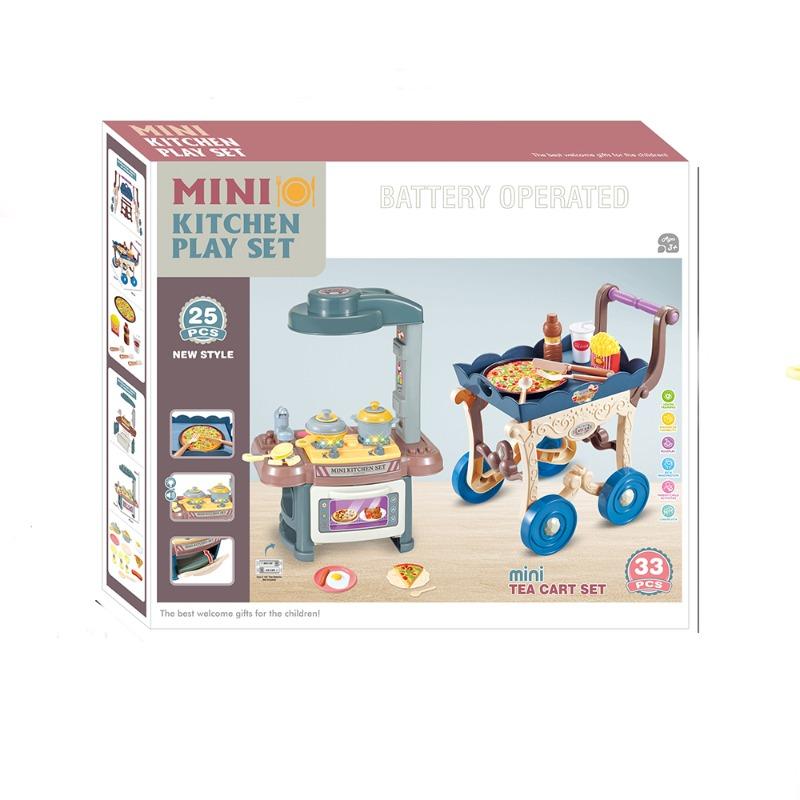 طقم مطبخ ألعاب للأطفال مع طقم بيتزا وإضاءة وصوت