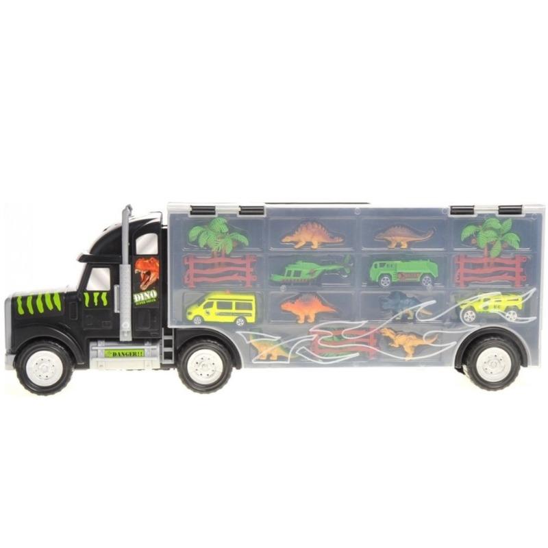 مجموعة شاحنة نقل مع الديناصورات والسيارات