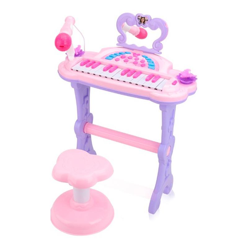 Musical Piano with Mirror and Stool - Pink