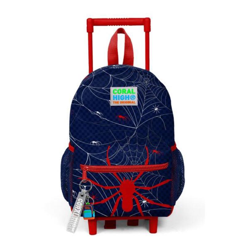 Small Spider Print Wheeled Backpack In Dark Blue