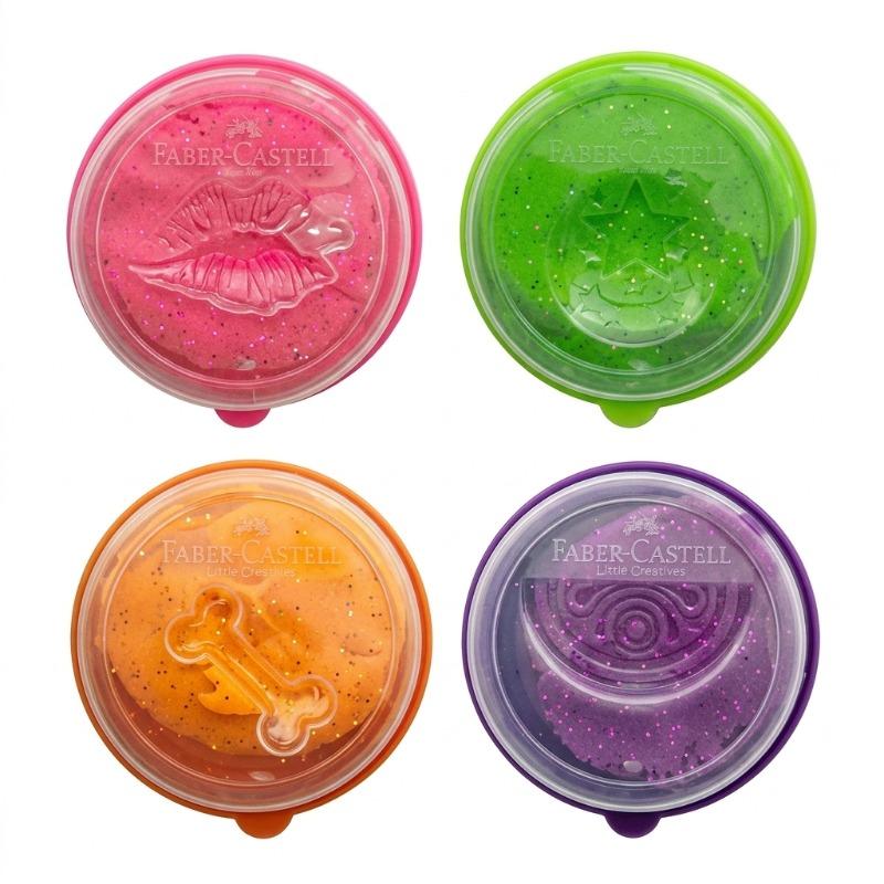 Faber-Casell Little Creatives Glitter Modeling Dough Set – 4 Colors with Molds