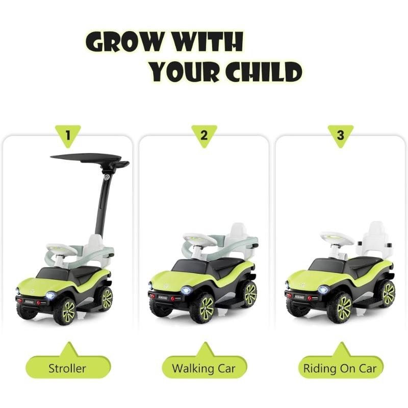 سيارة فولكس فاجن 3 في 1 للأطفال مع مظلة ومقبض دفع