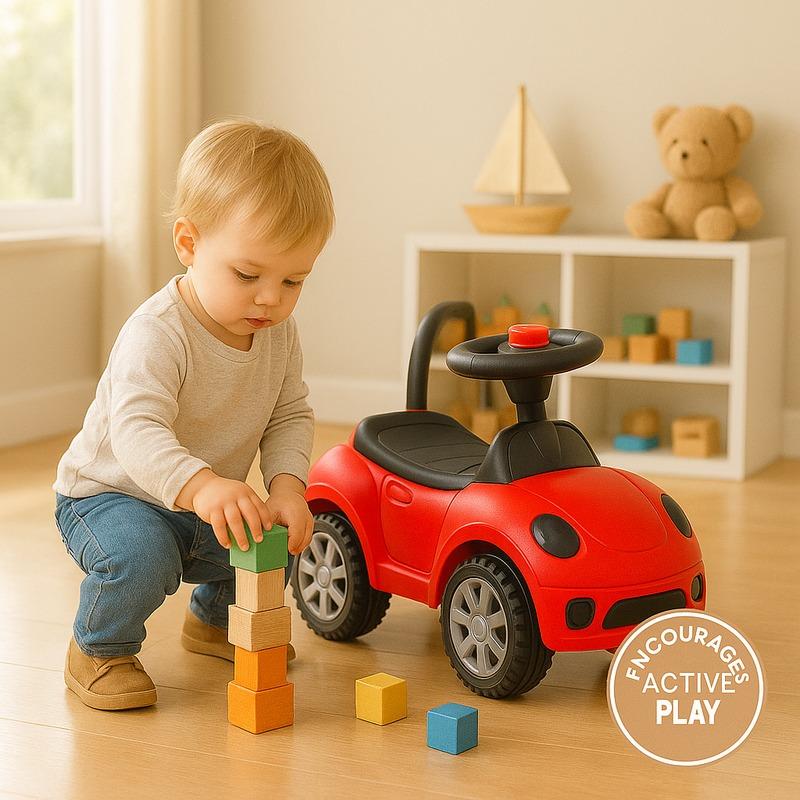 سيارة دفع صغيرة من ستار مارز مزودة بإضاءة وموسيقى باللون الأحمر