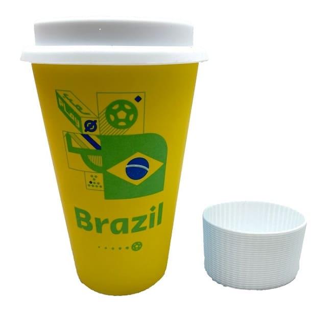 فيفا 2022 - كوب المشروبات بغطاء وغلاف سيليكون شعار البرازيل