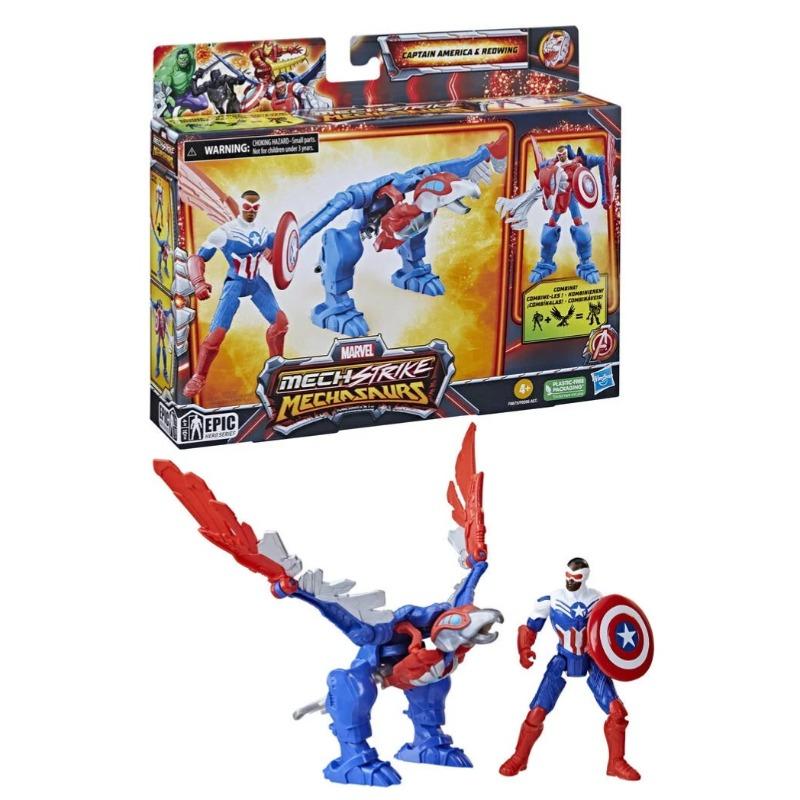Marvel Mech Strike Mechasaurs Figure - Captain America & Redwing