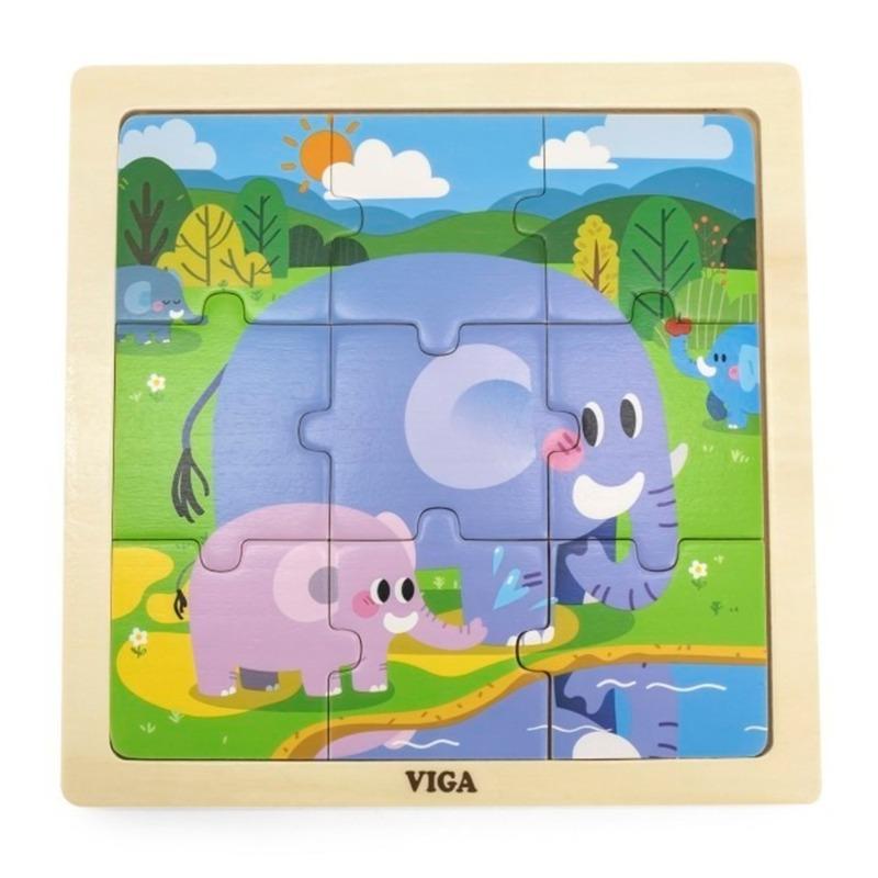 VIGA Wooden Elephant Puzzle - 9 Pcs