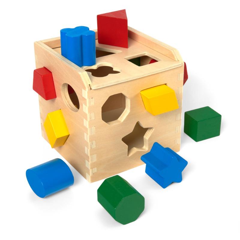 Melissa and Doug Shape Sorting Cube Classic Wooden Toy With 12 Shapes