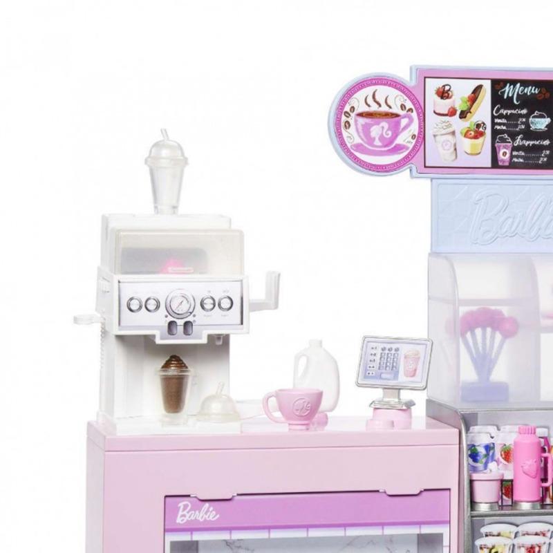 Barbie Mattel Coffee Shop playset with blonde barista doll and 12+ accessories