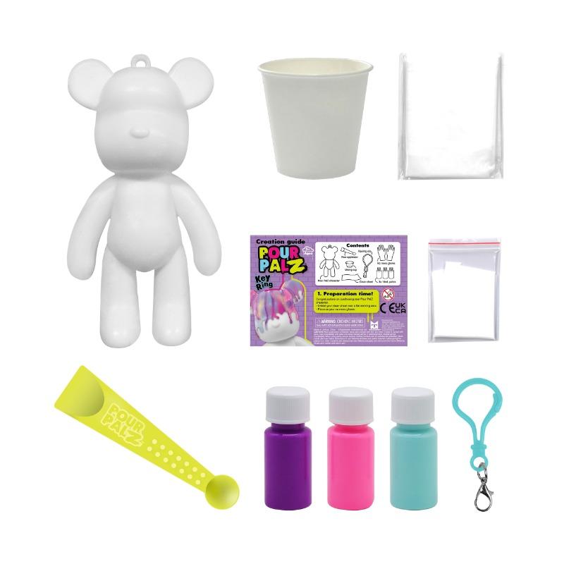 Pour Palz Mini Bear Keyring – DIY Marble Paint Collectible (4 Assorted)