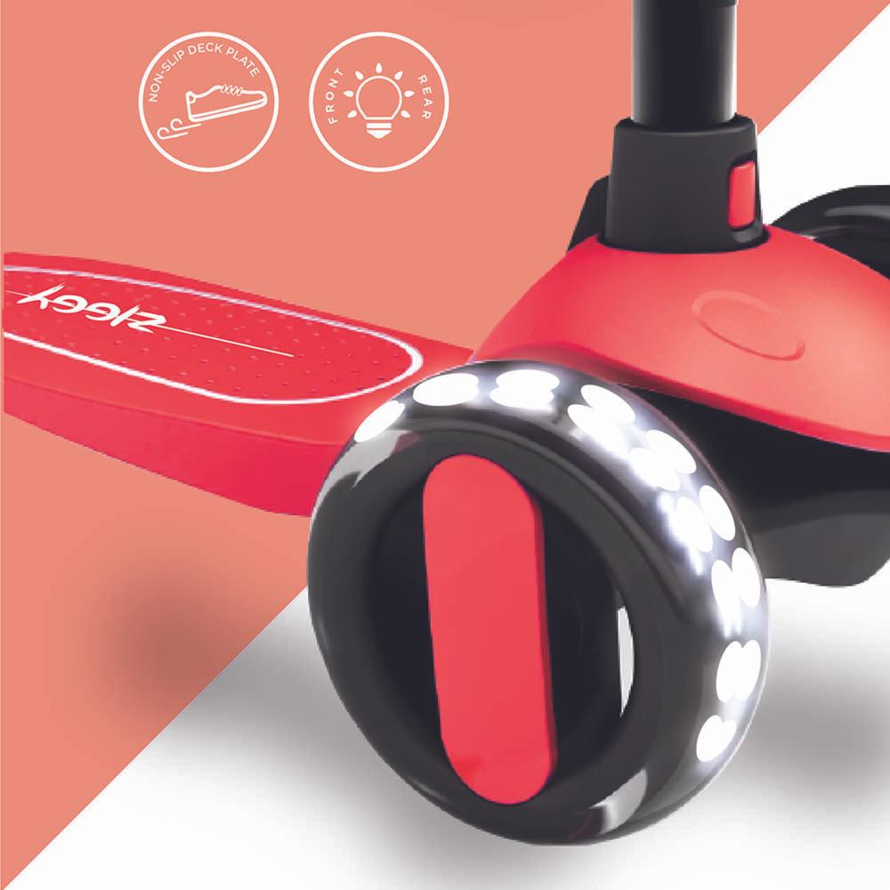 Ziggy 3 Wheel Tilt Scooter With LED Light - Red