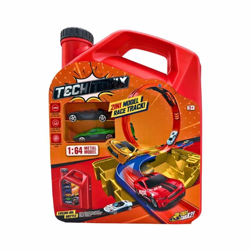 مجموعة مضمار سباق تكنوتونيكس 1:64 بتصميم عبوة زيت المحرك مع مسار حلقي