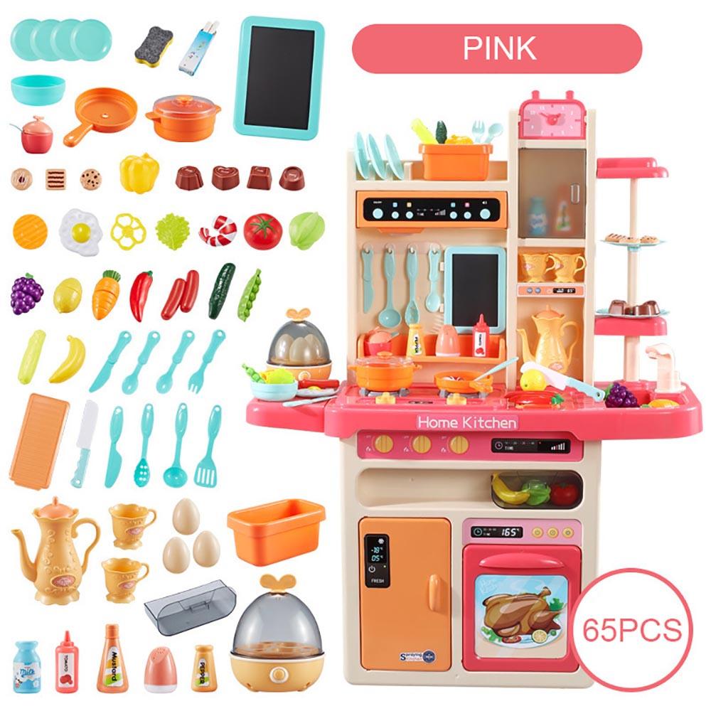 Modern Kitchen Play Set With Light Music And Water/Pink - 65pcs