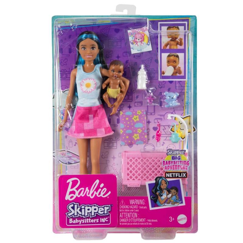 Barbie The brunette Babysitter Skipper Playset With Bed
