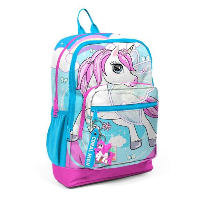 Coral High Kids School Bag - Unicorn Print - Neon Blue & Pink