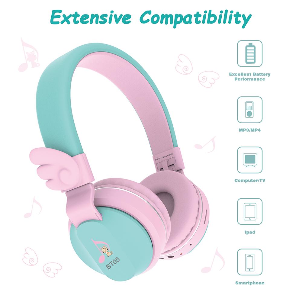 Riwbox Angle Wings Bluetooth Headphones Pink Green