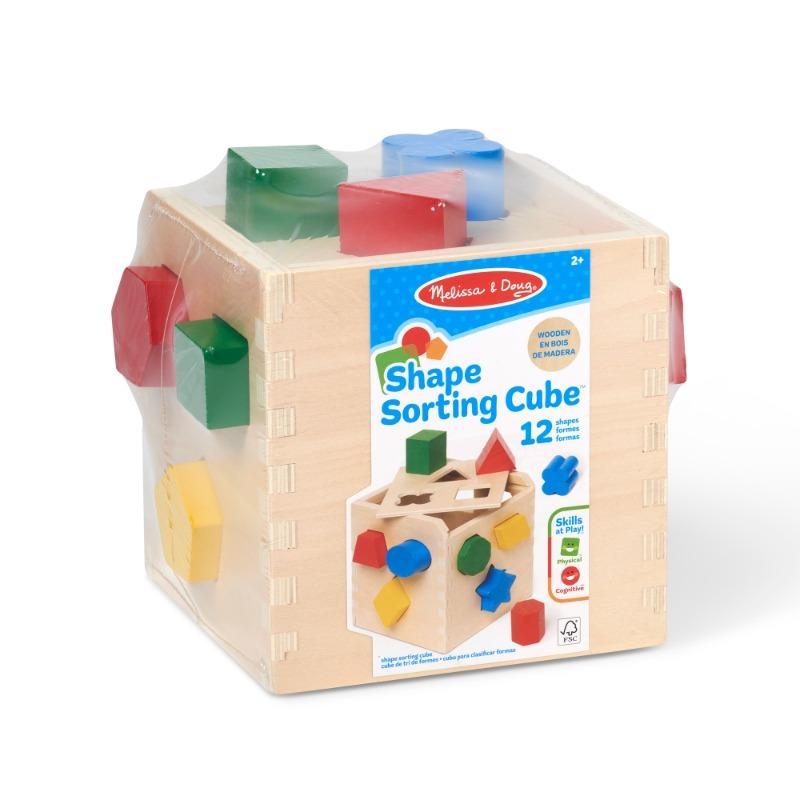 Melissa and Doug Shape Sorting Cube Classic Wooden Toy With 12 Shapes