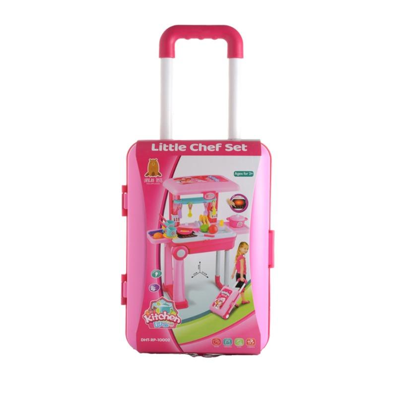 مجموعة أدوات مطبخ ترولي واقعية للعب الأدوار مع ملحقات ممتعة باللون الوردي
