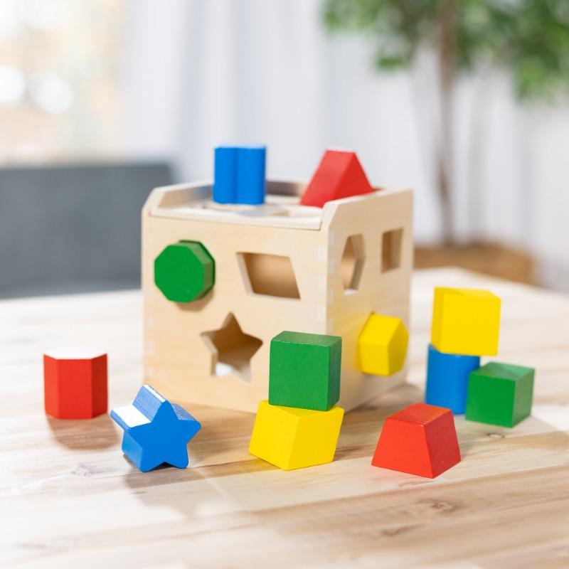 Melissa and Doug Shape Sorting Cube Classic Wooden Toy With 12 Shapes