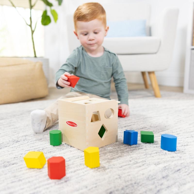 Melissa and Doug Shape Sorting Cube Classic Wooden Toy With 12 Shapes