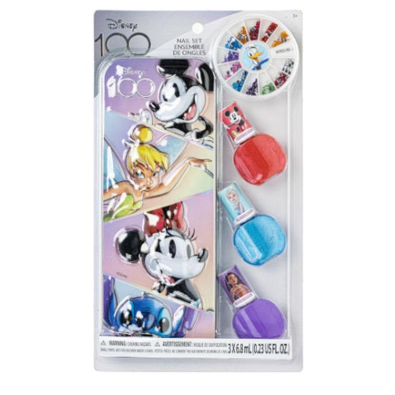 Townley Girl Disney Colorful Nail Polish Set with Metallic Pencil Case- 3 Piece