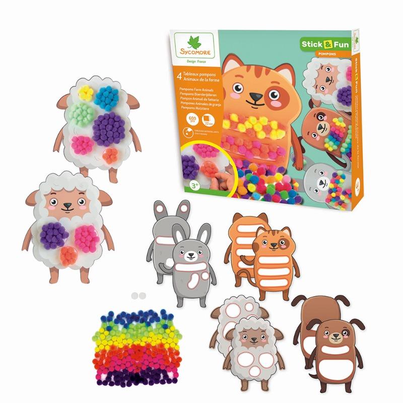 Sycomore Stick & Fun Small 4 Pompoms - Farm Animals