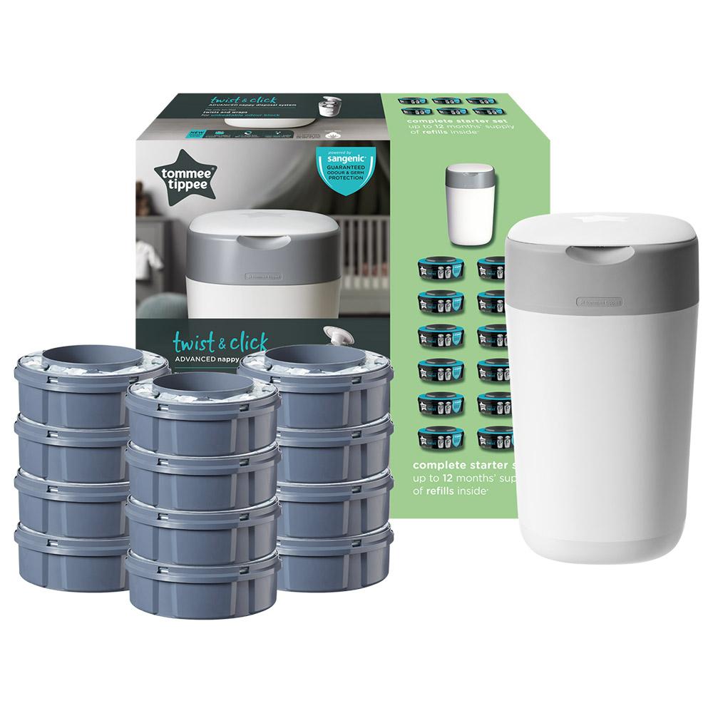 تومي تيبي - نظام متطور للتخلص من الحفاضات 12 عبوة قابلة لإعادة التعبئة - أبيض