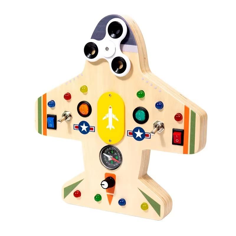 Montessori Wooden Sensory Plane with 10 Light Switches