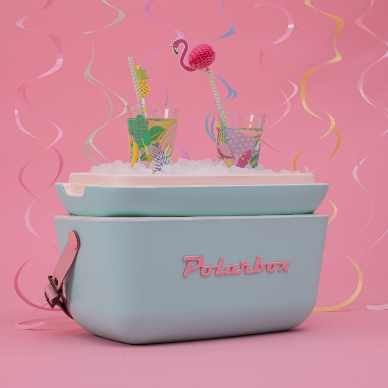 Polarbox Retro Pop Cooler Box – Cyan with Baby Rose Strap – 20L