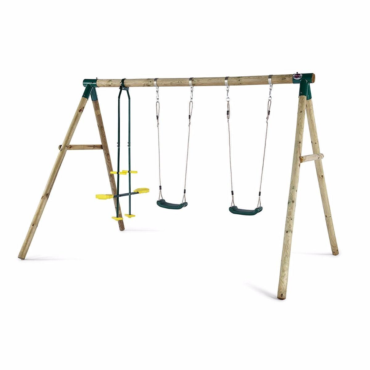 Plum Colobus Wooden Garden Swing Set With Double Swing And 2 Seat Glider